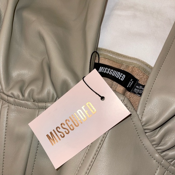 Sage Faux Leather Ruched Halterneck Corset Top - Picture 3 of 6